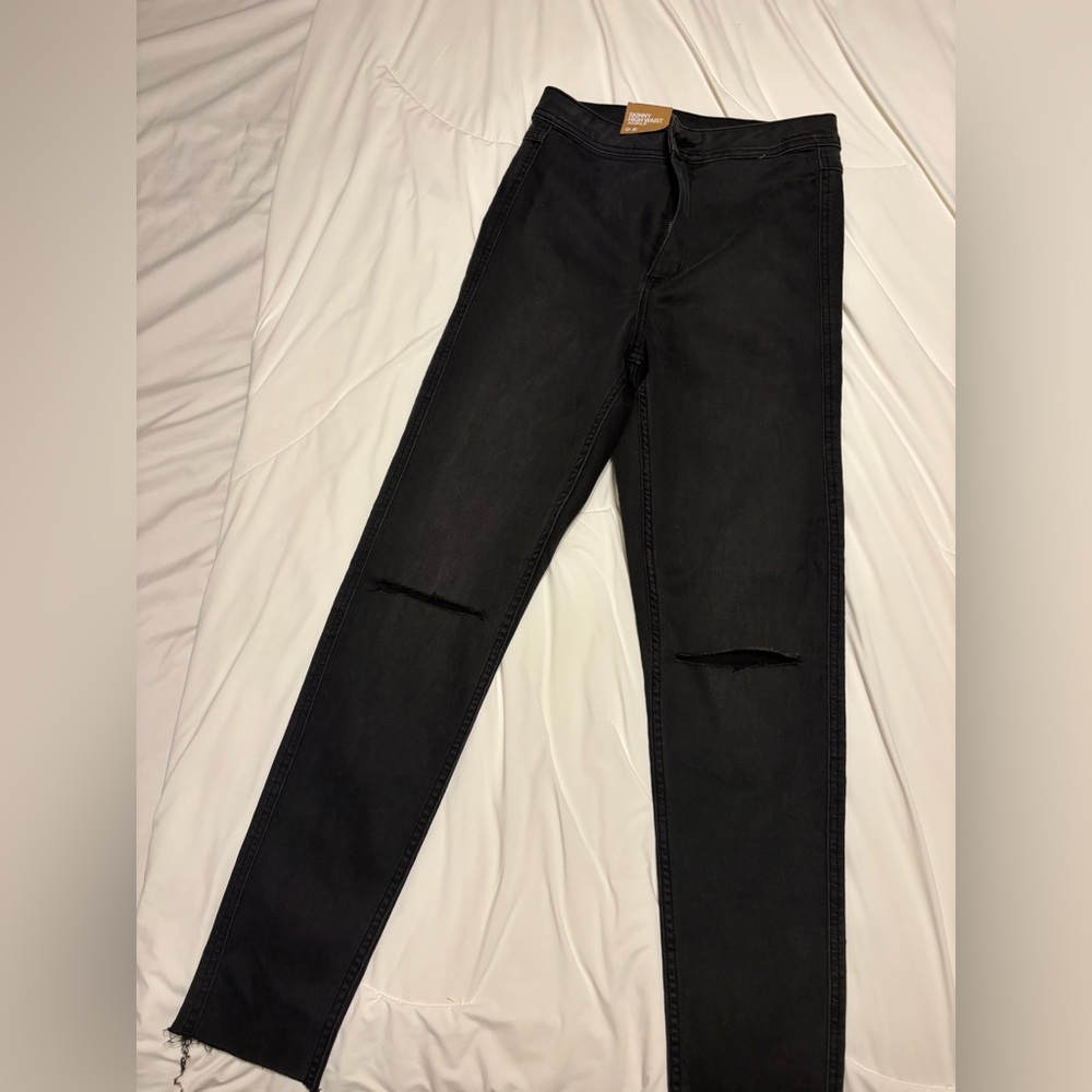 H&M Black Straight Leg Jeans with Knee Slits